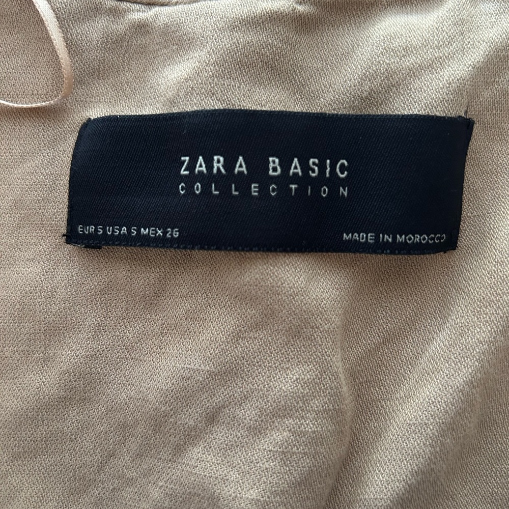 ZARA BASIC Collection Vest Open Drape Tan Asymmetrical Linen Blend Cardigan Sz S - Picture 3 of 4